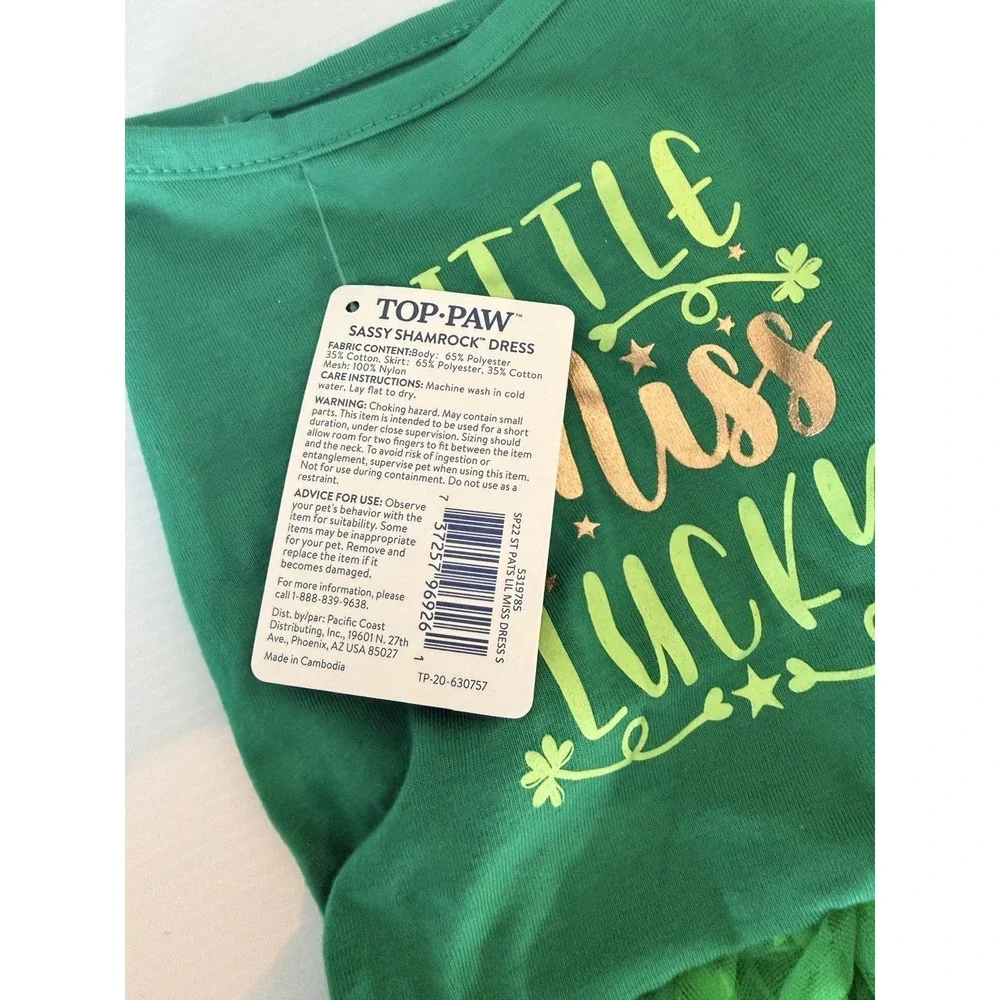 Top Paw Dog Dress Little Miss Lucky St Patrick's Day Size Small NWT